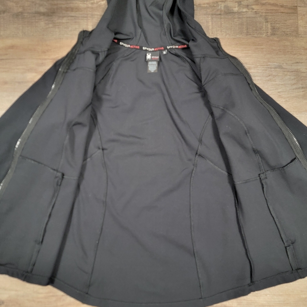 Spyder Active Jacket Womens Medium Black Full Zip Hooded Logo Athleisure Gym - Picture 10 of 12